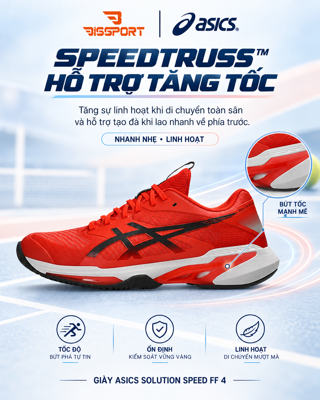 Giày Pickleball / Tennis ASICS Solution Speed FF 4 Cam Chính Hãng - Ổn Định - Siêu Nhẹ - Linh Hoạt - Bền